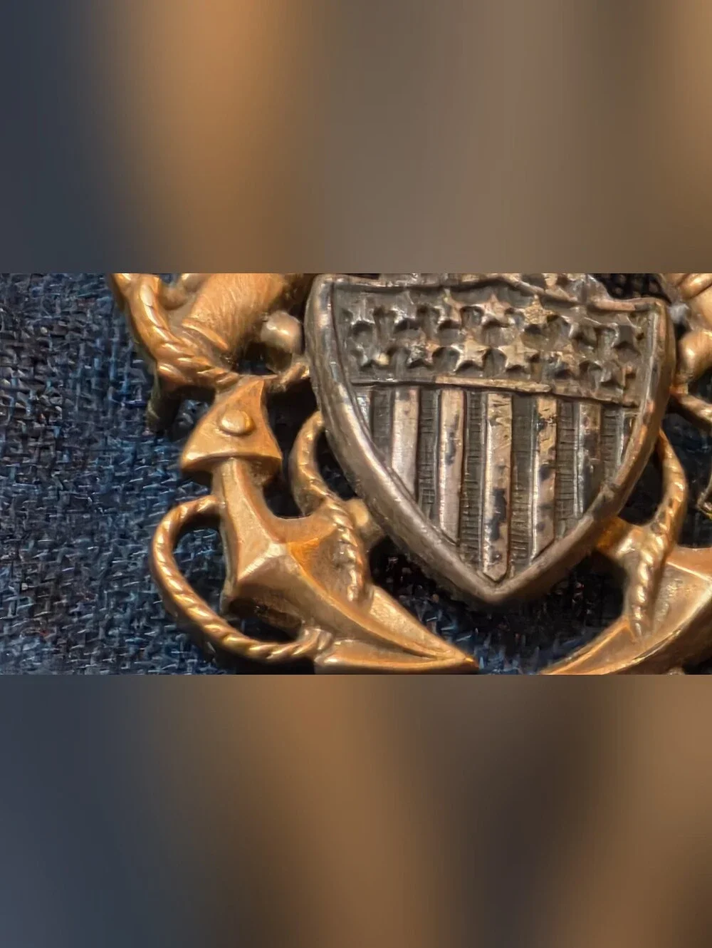WWII N.S. Meyer US Navy Officer Garrison Cap Insignia Sterling 10K GF 1